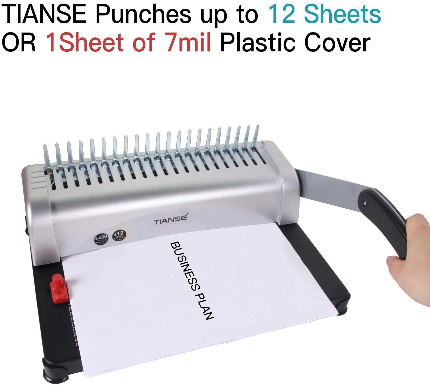 TIANSE Coil Binding Machine, Electric Coil Inserter, Manual Round Hole Punch,  15 Sheets Punch Capacity, Perfect for Letter Size / A4 / A5, Comes with  100pcs 5/16 Plastic Coil Binding Spines & Plier